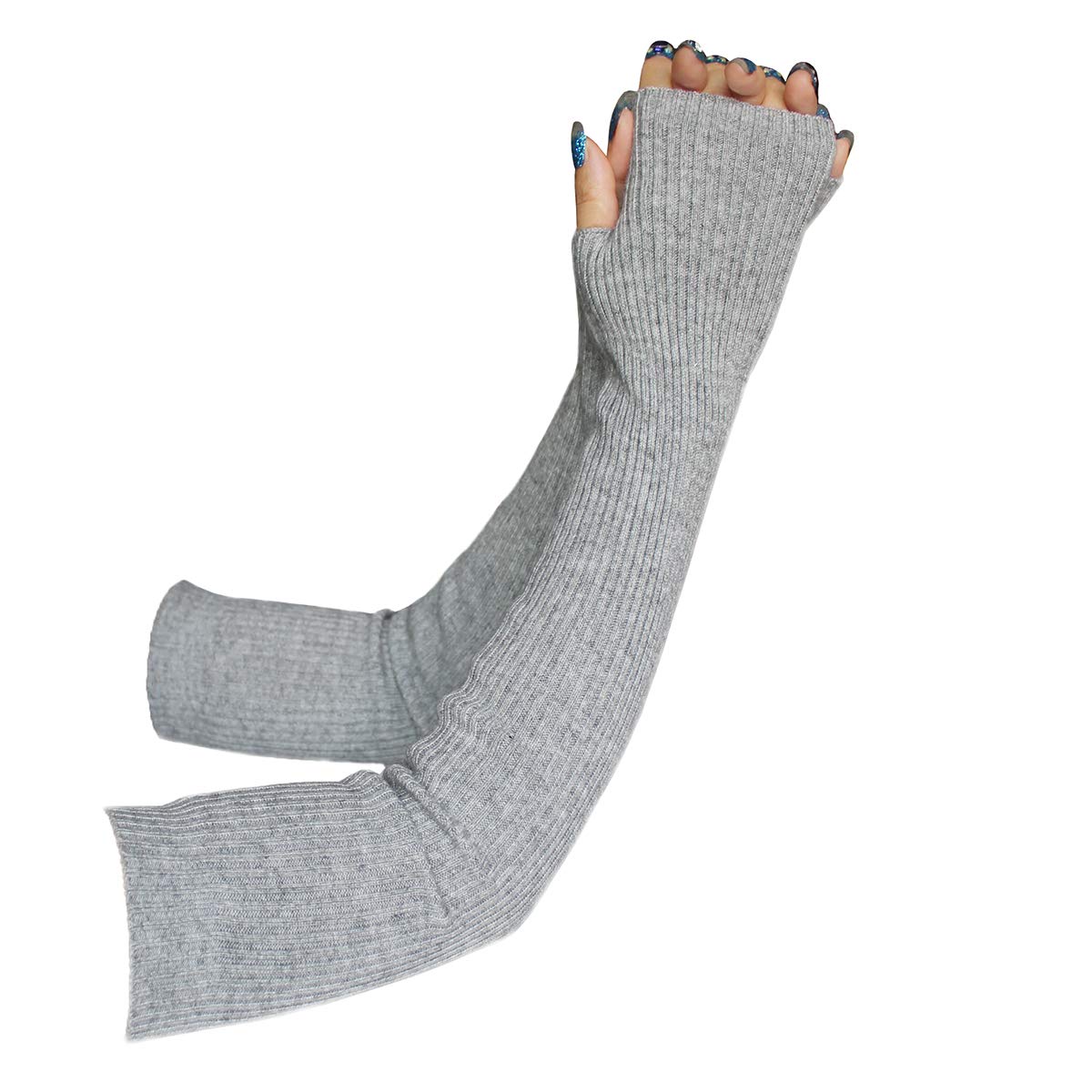 Share Maison Women's Arm Warmers with Thumb Hole Winter Fingerless Stretchy Cashmere Wool Long Gloves Sleeves (12-light grey)
