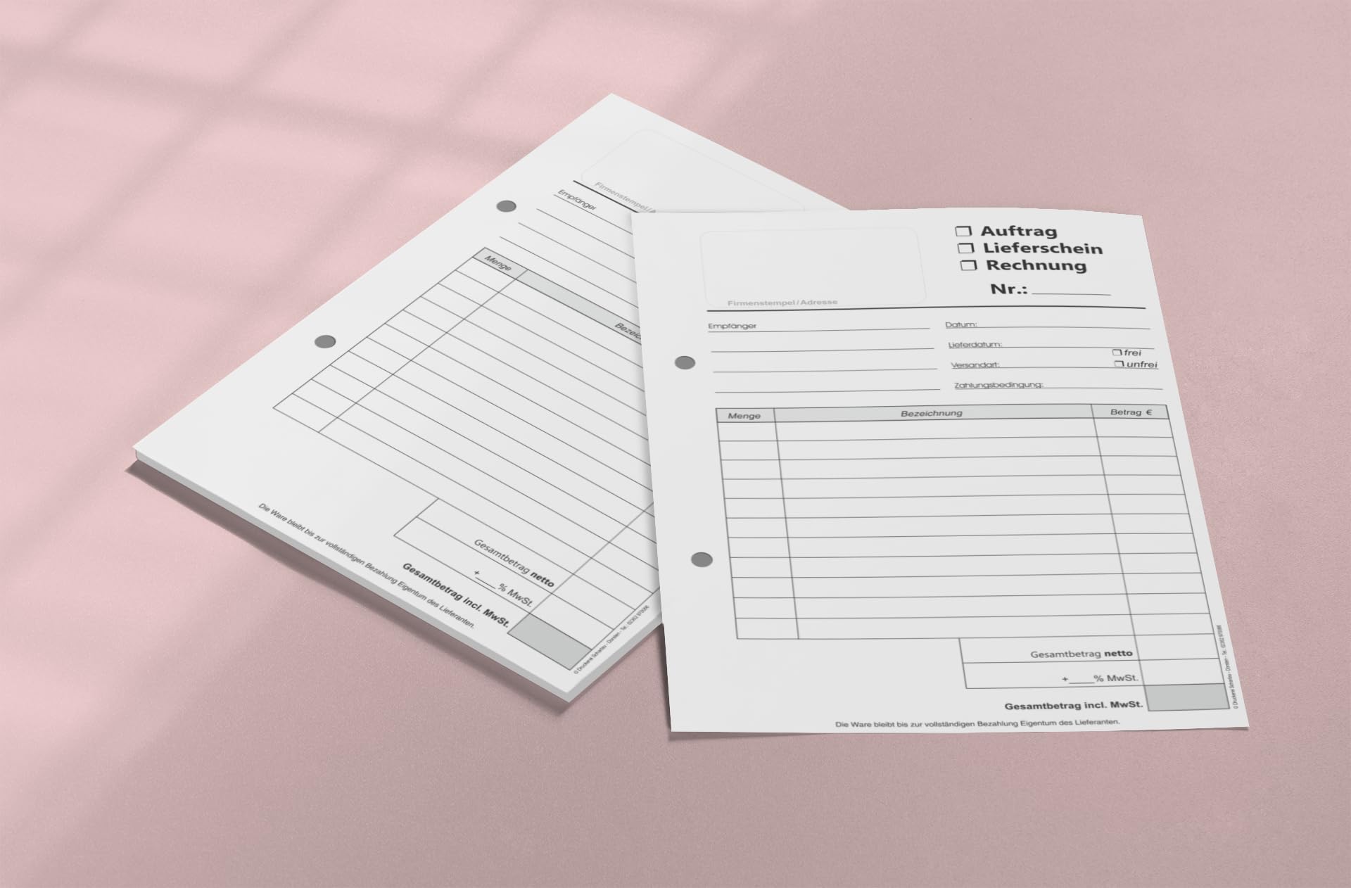 10x Kombiformular-Auftrag - Lieferschein - Rechnung DIN A5, 3-fach selbstdurchschreibend, 3x30 Blatt weiß/grün - gelocht (22519)