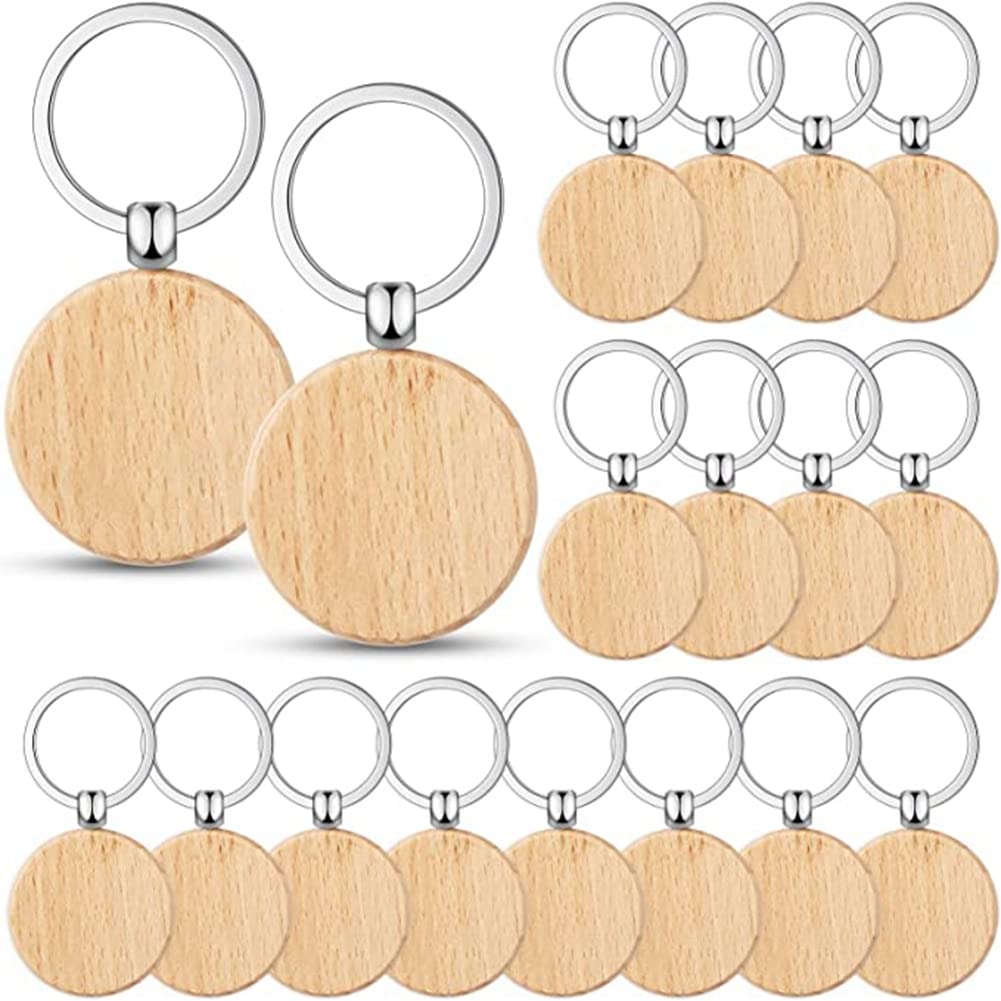 Porte-clés vierges en bois brut ronds pour loisirs créatifs et pyrogravure DIY