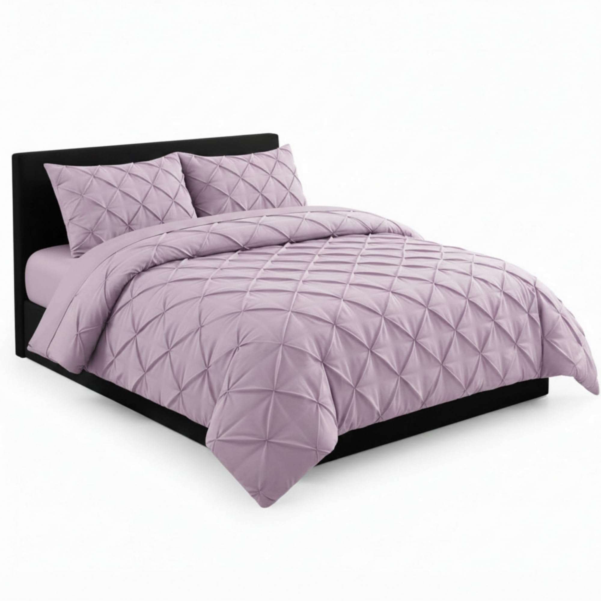 AHS Pintuck Lilac Duvet Cover Bedding Set, Single Pinch Pleat Design With Matching Pillowcases, Soft Brushed Microfiber Quilt Cover, Easy Care Wrinkle Free, Breathable