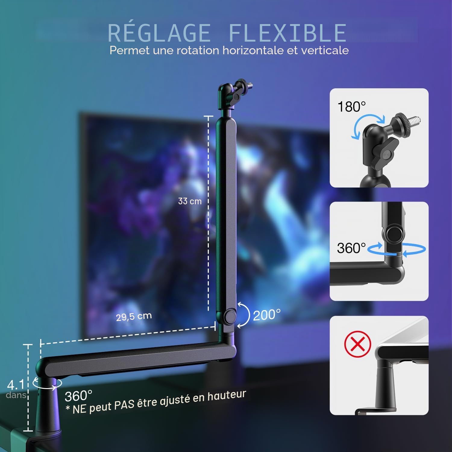 FIFINE BM88 Bras de microphone avec pince de fixation de bureau, adaptateur à vis, gestion des câbles, support de microphone à suspension pour microphone perche, pour podcast, streaming, studio de jeu