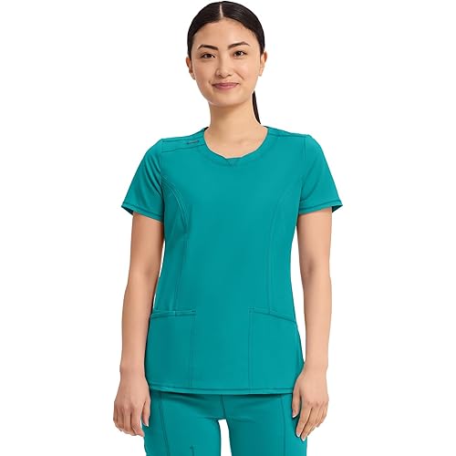 Cherokee Infinity Scrubs for Women Round Neck Scrub Top with 3 Pockets & 360° Stretch-2624A