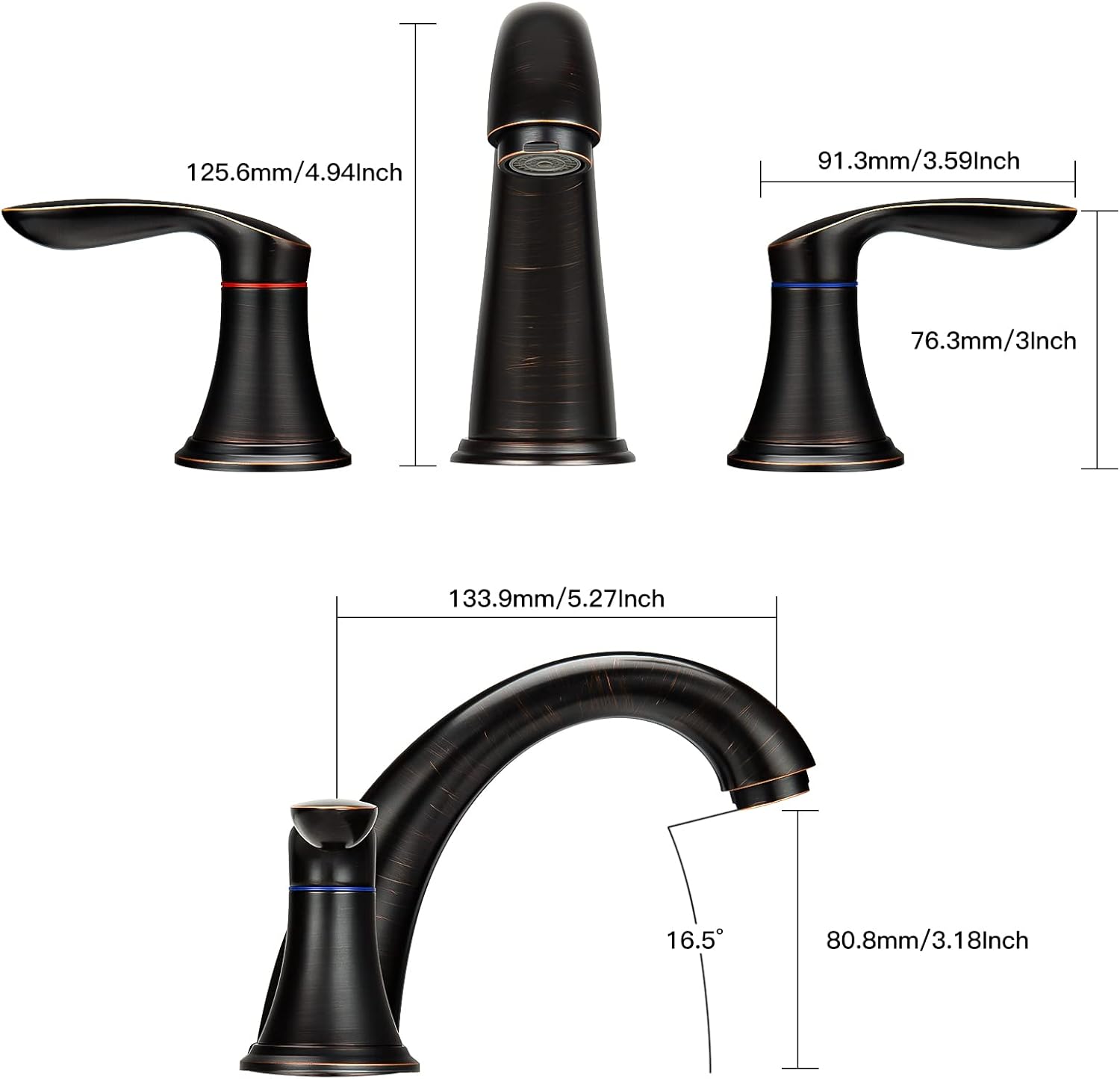 Bathroom Sink Faucet, Faucet for Bathroom Sink, Widespread ORB Bathroom Faucet 3 Hole with Stainless Steel Pop Up Drain and cUPC Lead-Free Hose-(Oil Rubbed Bronze)