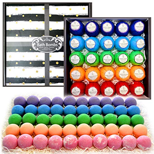 Relaxing Bath Bombs for Men & Women! 50 Wholesale Bath Bombs Individually Wrapped. Bulk Aromatherapy Essential Oil Bath Bombs for Adults Teens Kids! Bath Fizzies #1 Best Pampering Gifts for Women!