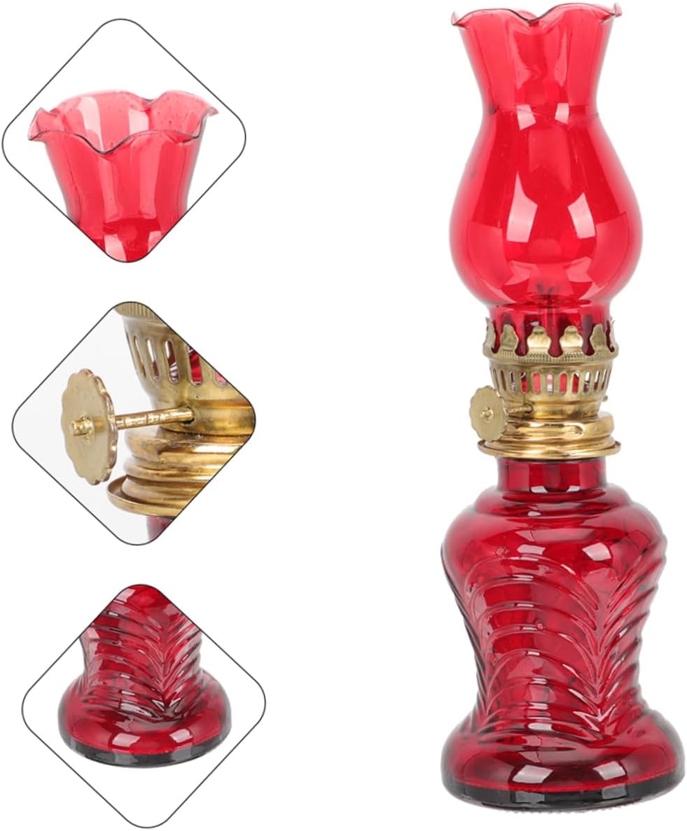 Cabilock 2pcs Vintage Kerosene Lanterns Antique Glass Oil Lamps for Romantic Outdoor Lighting for Camping Tents and Couples Includes Lamp Shade and Oil Bottle
