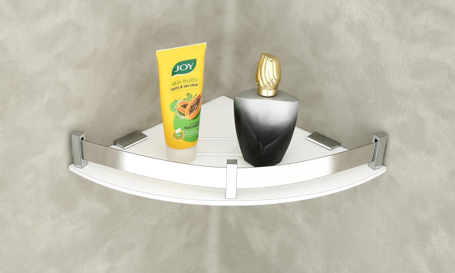 Self-Adhesive Acrylic Bathroom Corner Shelf Rack Organizer Stand includes Screws and Screw Caps Bathroom Organisers Storage Racks Glossy White (8X8 Size Pack of 2)