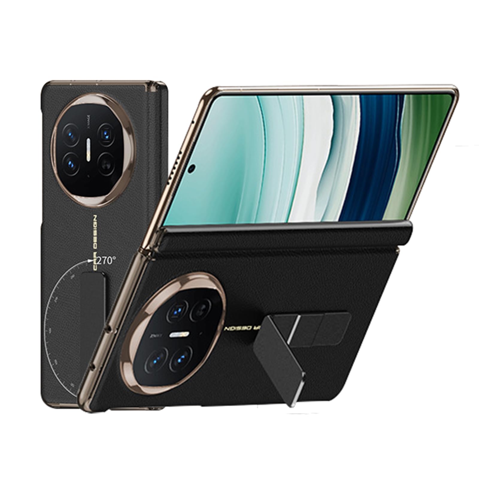 Skórzane etui do Huawei Mate X6, obrotowy stojak, luksusowa, odporna na upadek tylna obudowa z ochroną zawiasów przed zarysowaniami, etui biznesowe, czarne, Mate X6