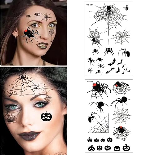 Miniatura 3 de Tatuajes de Halloween para el Día de los Muertos, tatuajes temporales, calcomanías falsas para decoración de fiesta de Halloween, 9 hojas de araña,
