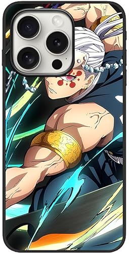 Miniatura 10 de Funda negra de dibujos animados compatible con Apple iPhone 15 Pro Max Demon con Slayer Kamado Nezuko Poster Slim a prueba de golpes TPU silicona