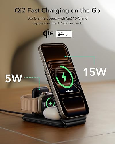 Miniatura 2 de ESR Estación de carga 3 en 1 para Apple, cargador certificado para Apple Watch, soporte de cargador MagSafe de 15 W para iPhone, cargador de viaje