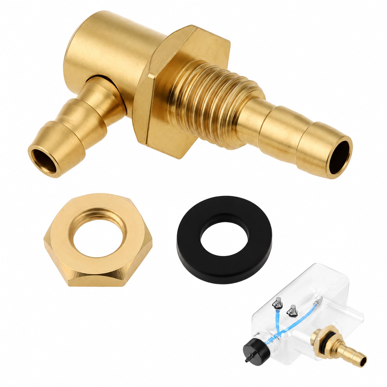 ZenithQuest 90 Degree Brass Fuel Tank Outlet Fitting, 1 Set RC Fuel Tank Elbow Connector for 3-5mm Hose, Includes Brass Nut & Oil-Resistant Rubber Ring
