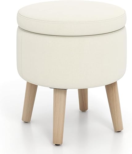 GORELAX Otomana redonda de almacenamiento, reposapiés de 19 pulgadas de alto con bandeja, asiento reposapiés con tapa extraíble, patas de madera