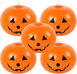 Kit 5 Balões Abóbora Halloween com Luz LED RGB Bexigas Decorativas para Festa, Mesa ou Pendurar Iluminação Noturna, Decoração Assustadora e Reutilizável para Eventos Temáticos