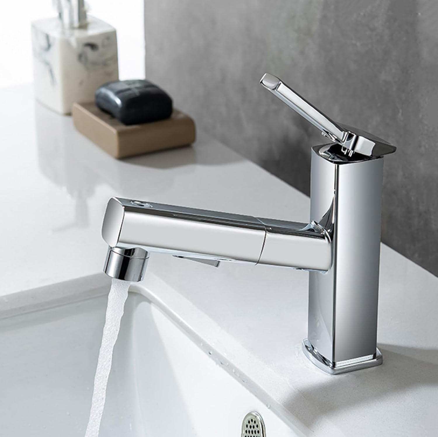 Grifo extensible negro LWX para lavar el cabello en el lavabo de baño