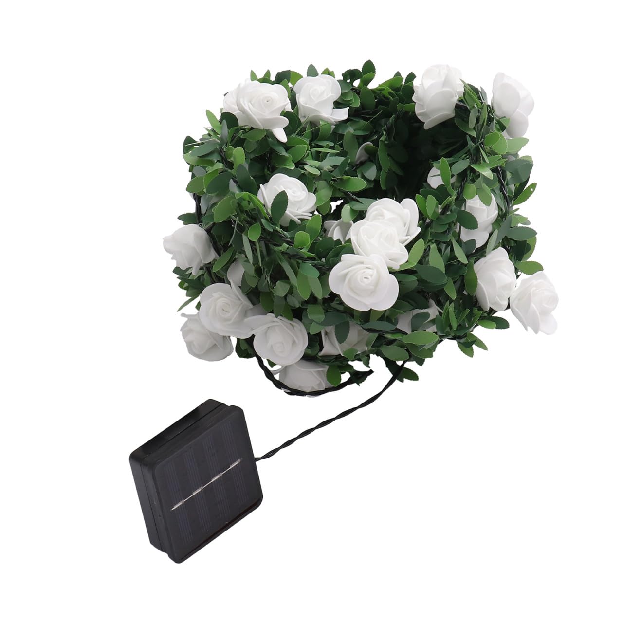 GANAZONO Guirnalda LED Solar de Luces de Jardín Simulación de Rosas Verdes, 7.5 M 50 Luces, para Decoración Exterior Navideña y Ambiente al Aire Libre