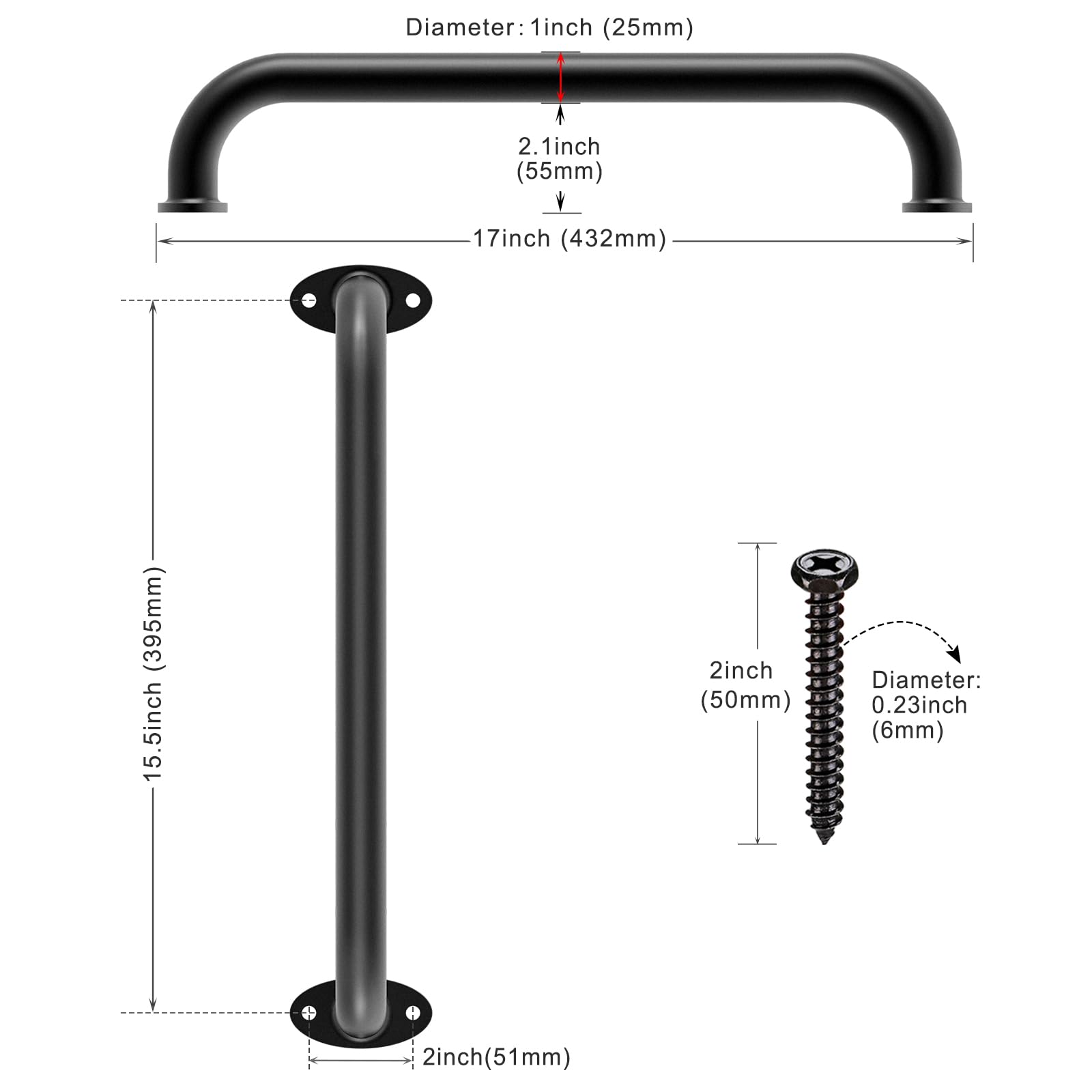 Dolibest Haltegriff Metall, 43cm Kinder Klettergriff 6er Behindert Senioren Sicherheitsgriff Spielturm Klettergerüst Innen Außen Griffstangen für Toilette/Bad/Dusche/Hochbett, Ovalebasis Schwarz
