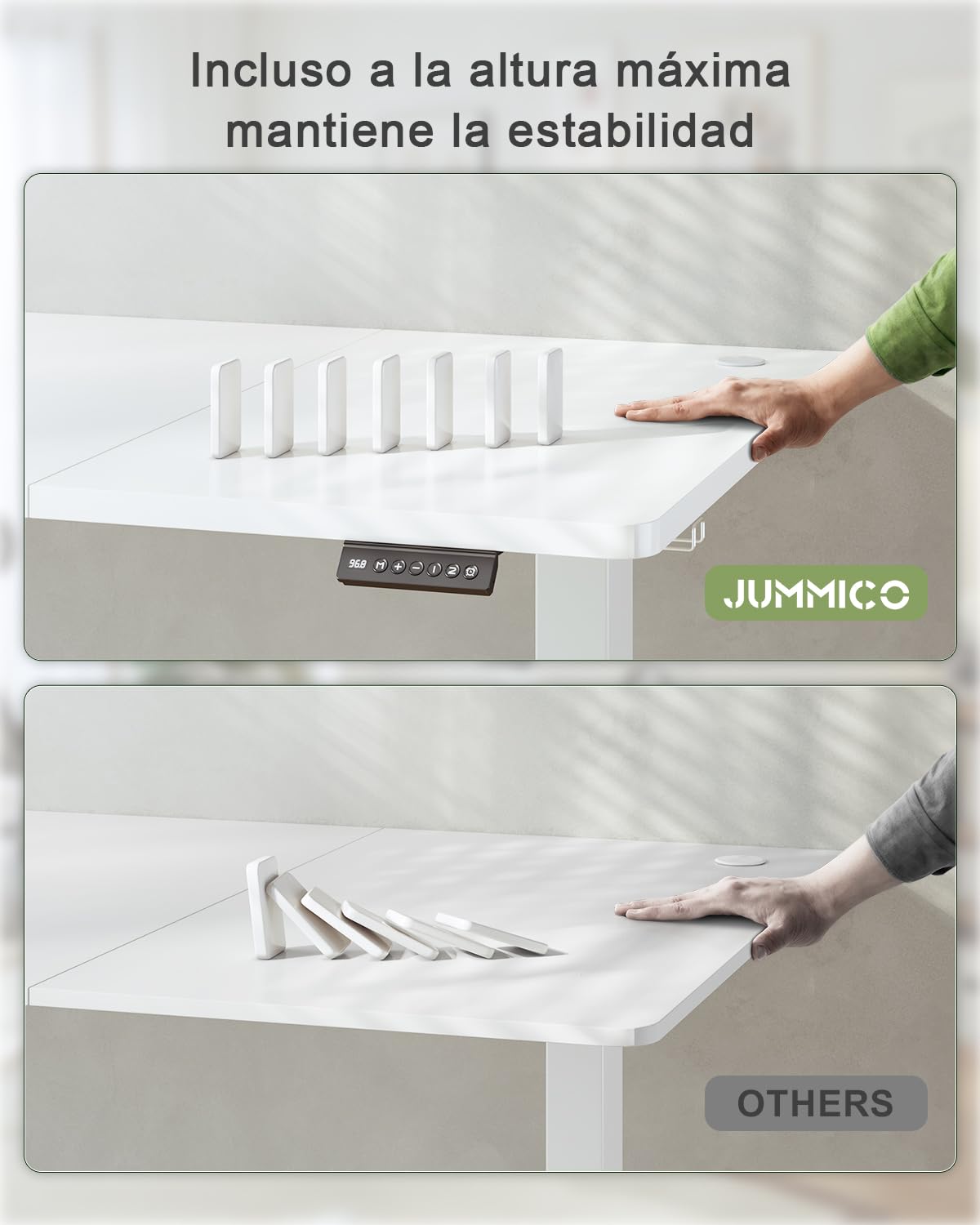 JUMMICO Escritorio Elevable Eléctrico con Cargador USB, Escritorio Regulable en Altura Ergonomica Escritorio de pie Ajustable Smart Panel con Funciones de Memoria, Standing Desk (Blanco, 140 * 60cm)