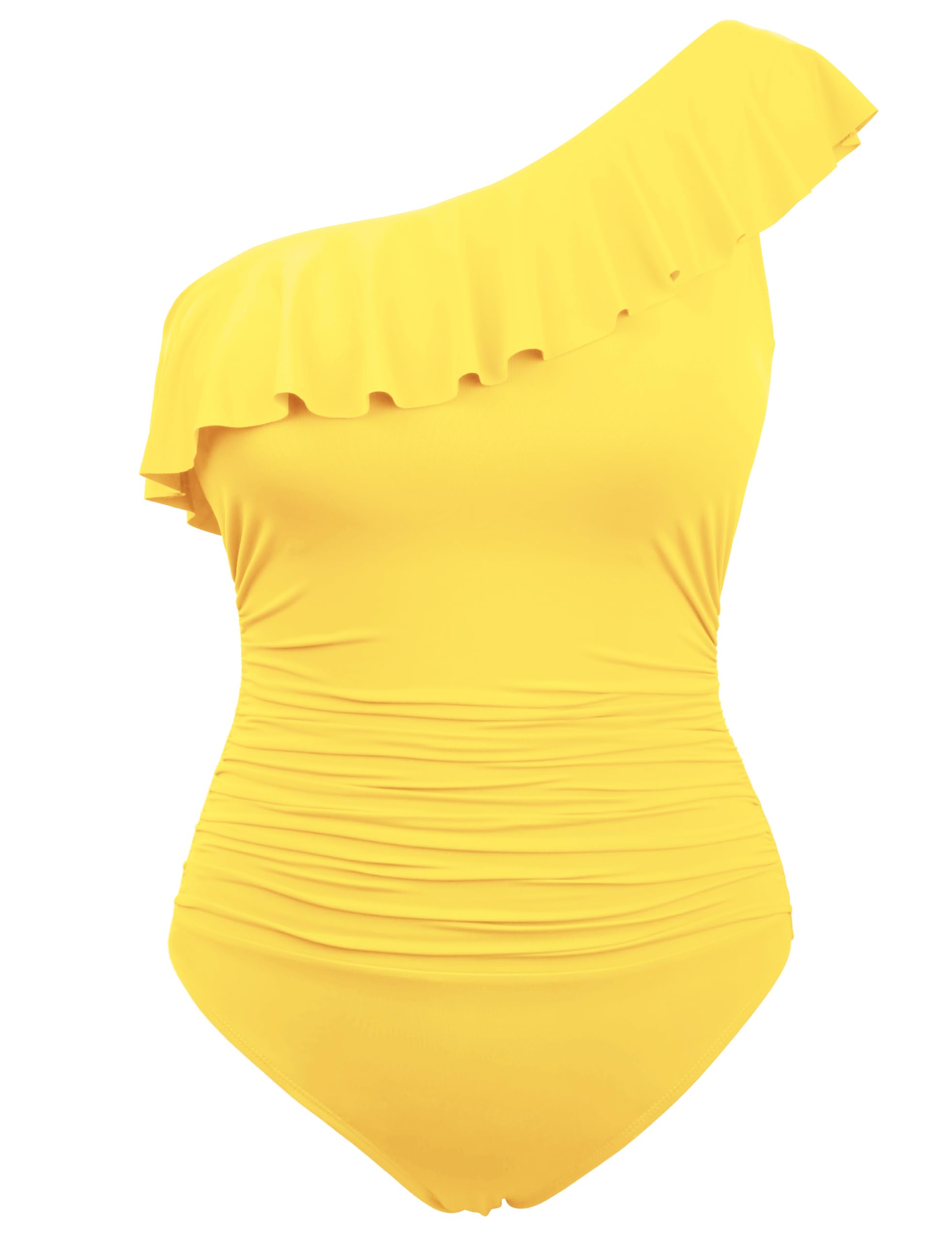 Hilor Women One Piece Swimsuit One Shoulder Tummy Control Swimwear