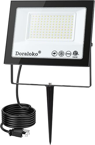 Luz de inundación LED equivalente a 700 W con estaca de tierra, luz de trabajo exterior impermeable IP66, extremadamente brillante, 6500K, 6600LM,