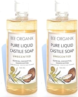 Liquid Castile Soap – (Pack of 2) (Unscented) 500ml x 2 | Gentle Face & Body Wash for Sensitive Skin | Organic Olive, Coconut & Castor Oils | No Fragrance, SLS-Free, Baby-Safe, Vegan