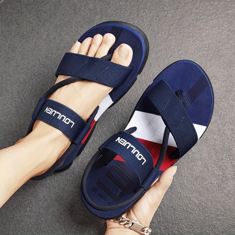 Men's Letters Print Open Toe, Lightweight Non Slip Summer Sandals For Outdoor Casual3