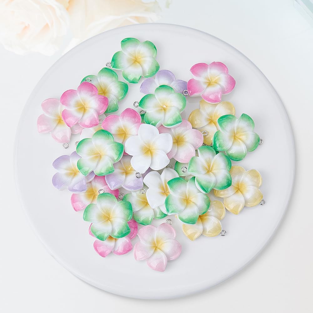 30Pcs 7 Colors Opaque Resin Flower Charms Assorted Flower Resin Pendants Floral Dangle Charms for DIY Necklace Bracelet Earring Craft Jewelry Making with Platinum Iron Loop - Image 7