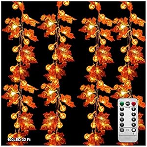 Fall Decor Lighted Maple Leaf Garlands Thanksgiving Halloween Fall Decorations, Total 32Ft 100 LED USB Operated Waterproof Fall Garland Leafed String Lights for Home Indoor Outdoor Autum Fall Decor Lighted Maple Leaf Garlands Thanksgiving Halloween Fall Decorations Total 32Ft 100 LED USB Operated Waterproof Fall Garland Leafed String Lights for Home Indoor Outdoor Autum
