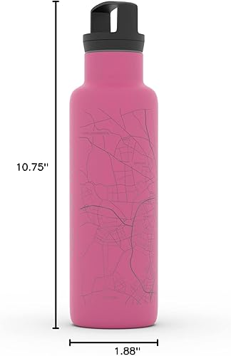 Miniatura 799 de Well Told Botella de agua aislada con mapa Chicago Illinois, grabado de acero inoxidable (21 onzas, gris muelle) botella aislada de mapa