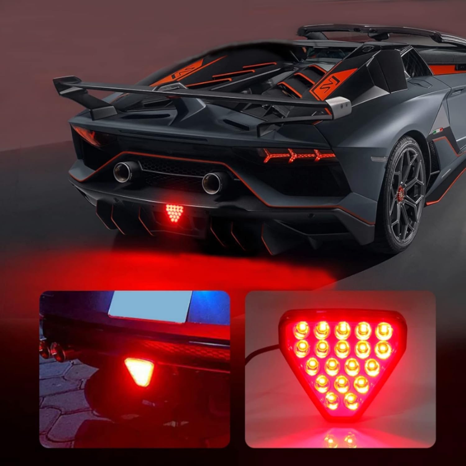 AUTO MT F1 Style 12V DRL Stop Safety Lamp Car Motor LED Rear Flashing Tail Fog stop Light (F1 463 RED TRIANGLE BRAKE LIGHT)