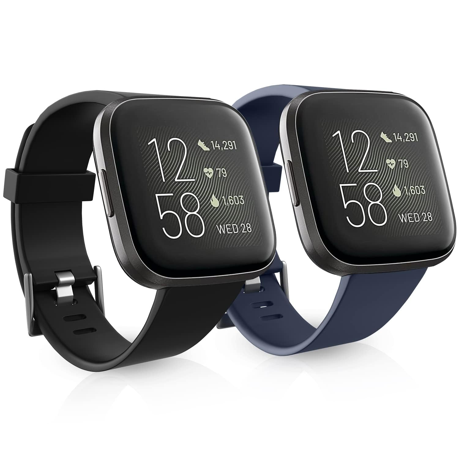 Newremote 2 Pack Waterproof Straps fit for Fitbit Versa 2 Straps, Classic Soft Sports Replacement Strap for Women Men (Black/Navy, Small 5.5"-7.1")
