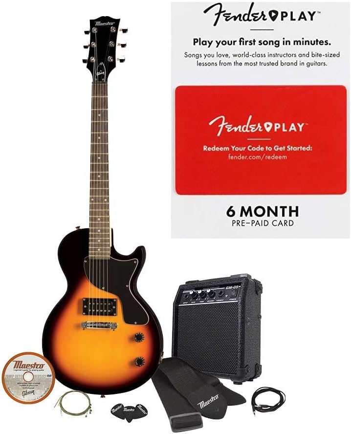 Maestro by Gibson Electric Guitar Starter Package, Vintage Sunburst with 6 Months of Fender Play