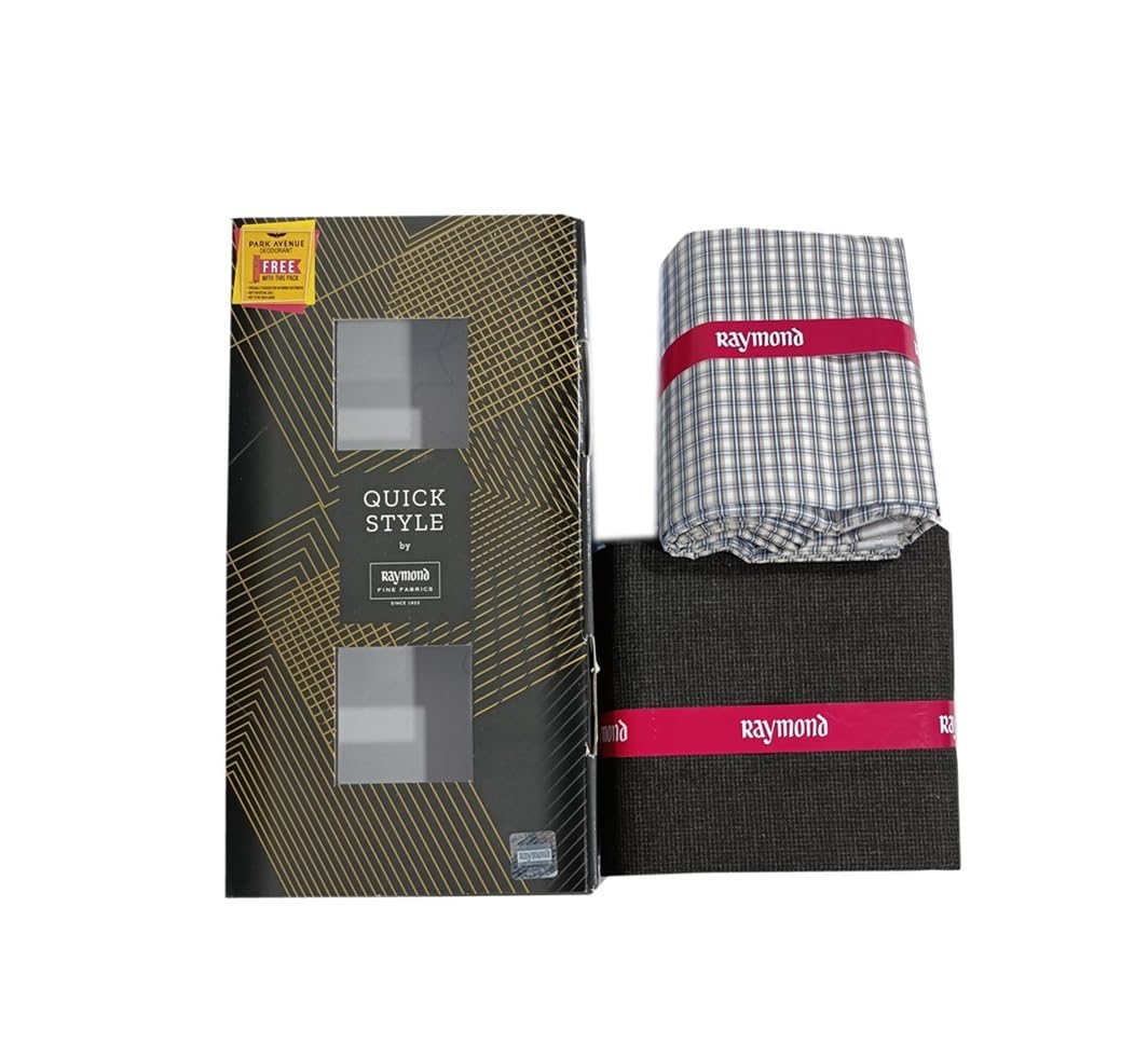 Raymond Quick Style Premium Shirt & Trouser Fabric Combo With Gift box – Classic Checks Shirt with Solid Trouser