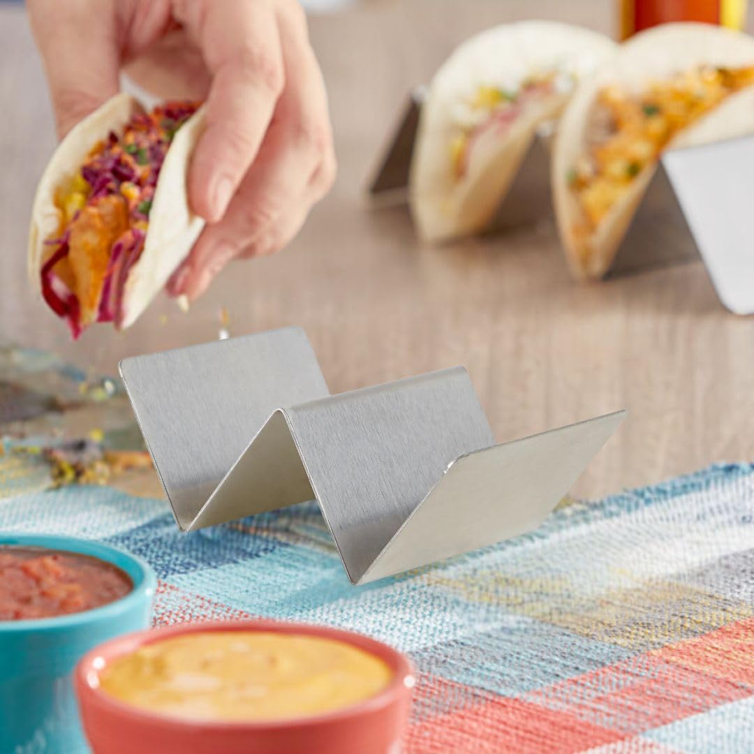 Soro Essentials- Set of 2 Stainless Steel Taco Holder 1-2 Slots- Soft or Hard Taco Shell Holder Stands for Party Taco Rack Street Taco Rack Taco Tray Plates Keeping Shells Upright Brushed finish