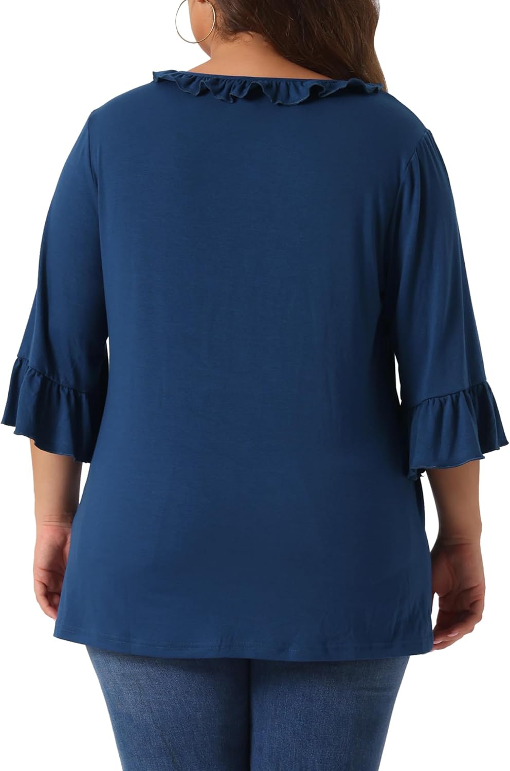 Agnes Orinda Plus Size Women's Ruffle Blouse 3/4 Sleeve V Neck Business Elegant Casual Tunic Dressy Top - Image 4