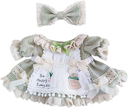 niannyyhouse Conjunto de ropa de muñeca de felpa de 7.9 in Vestido de criada a cuadros 8in Kpop ropa de muñeca rellena (verde)