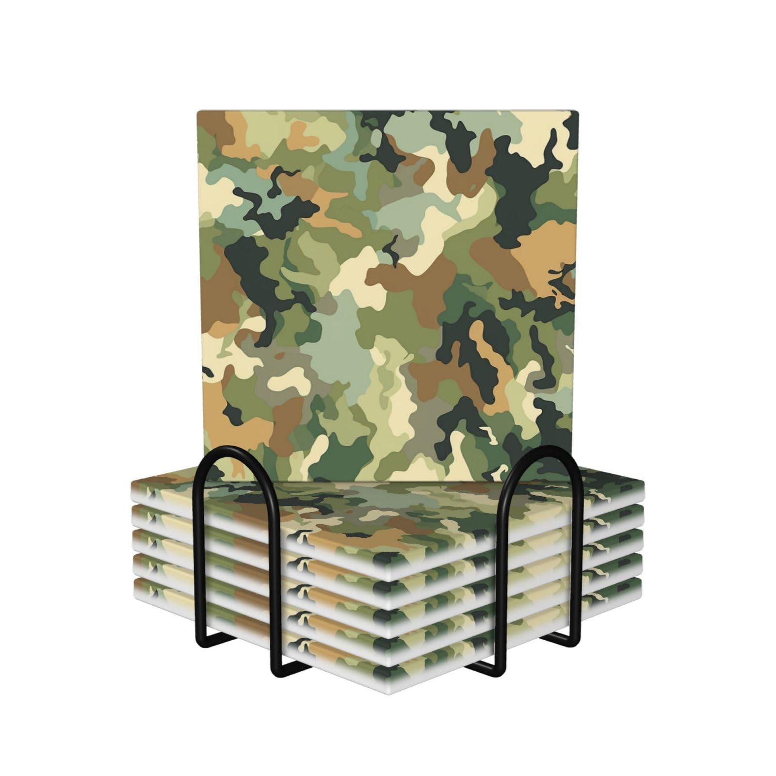 Dessous de verre ronds absorbants en céramique motif camouflage vert (lot de 6)