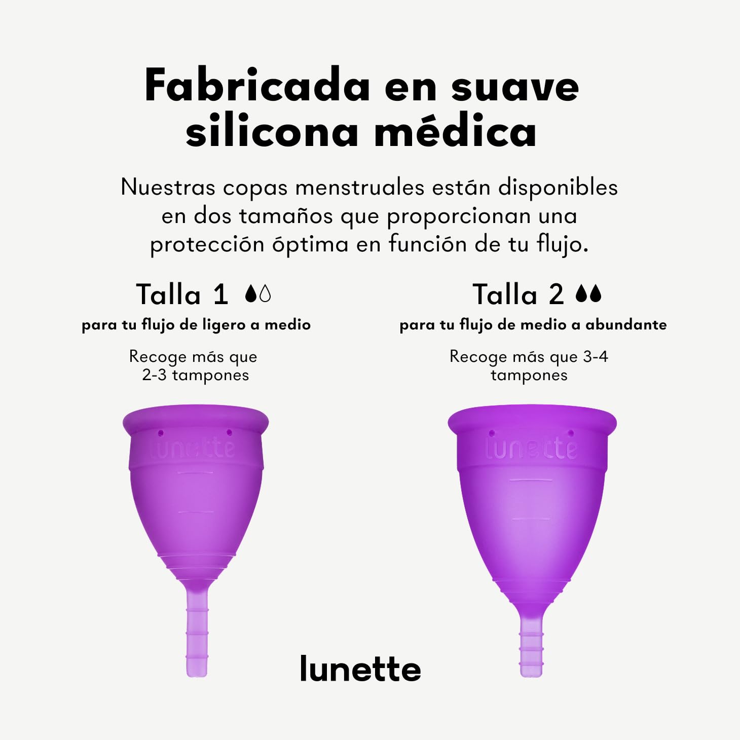 Lunette Copa Menstrual Reutilizable Protección 12 Horas de Comodidad Silicona Médica Suave – Alternativa a Tampones, Duración 10 Años, Talla 1 Violet - 4