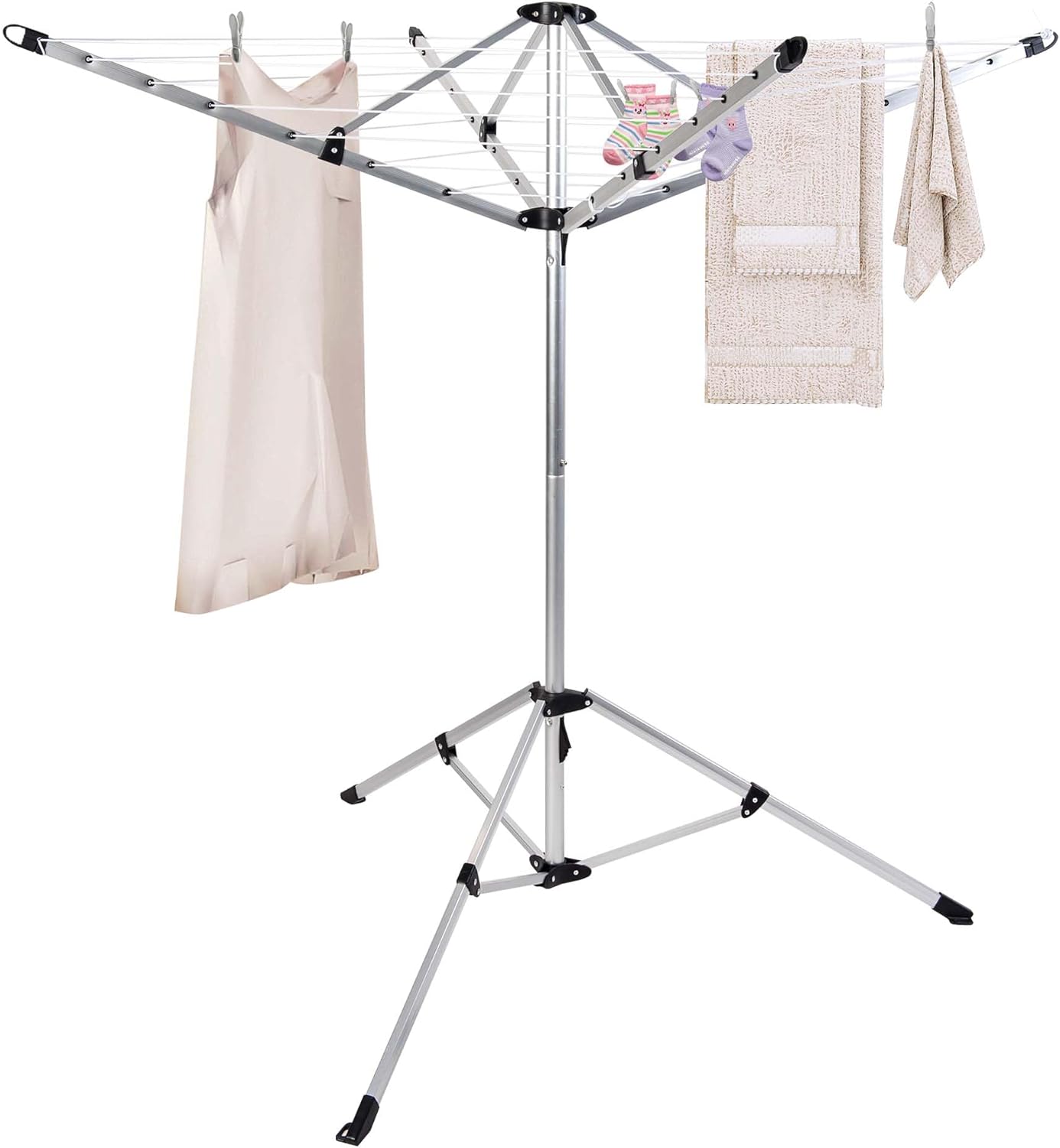 Portable Umbrella Clothesline, 65 Ft of Hanging Space, Pre-Strung with Stable Base,4-arm Drying Rack for Indoor and Outdoor Clothes