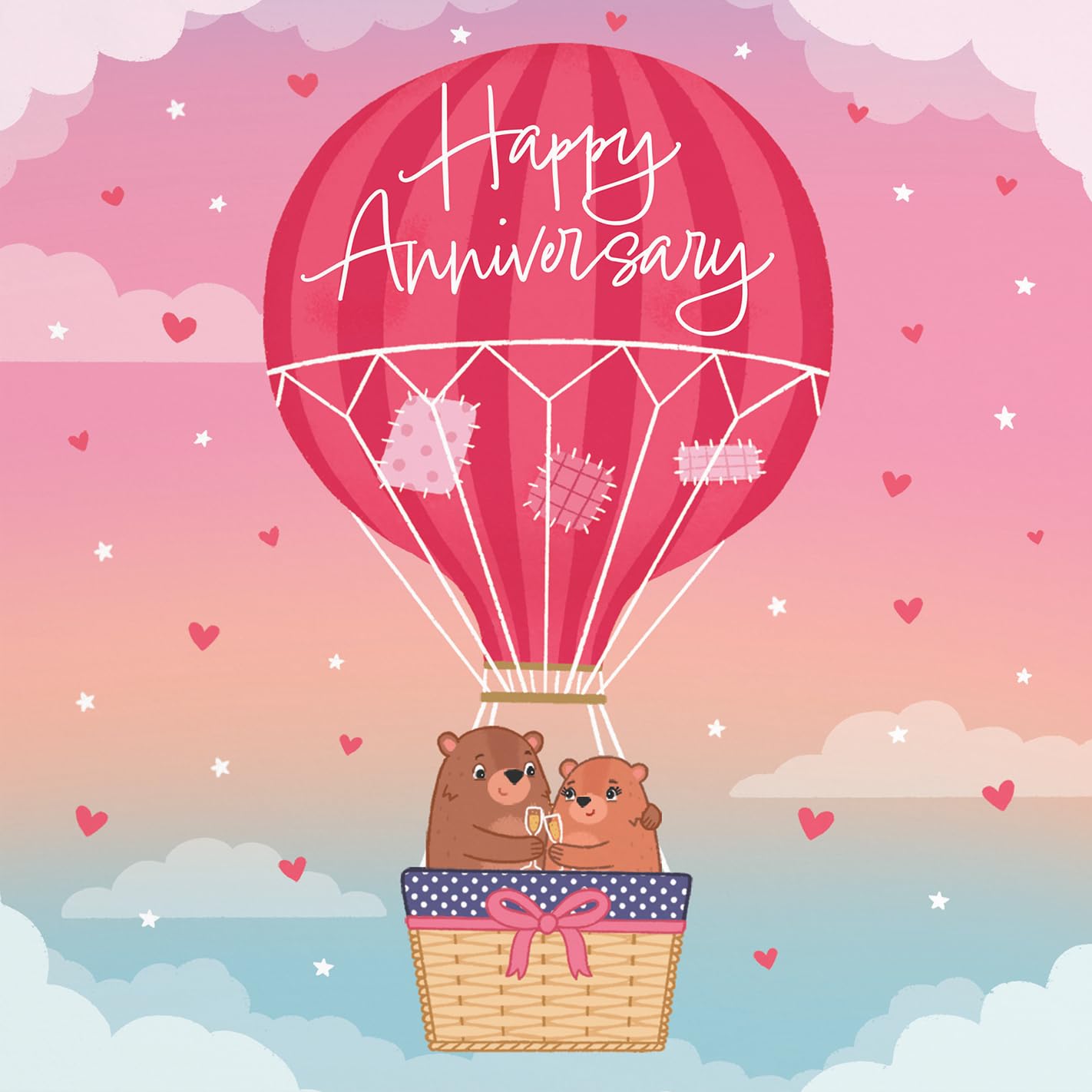 Hunts England, Large Hot Air Balloon Anniversary Card For Him/Her, Cute Bears, Anniversary Card for Wife Husband, Friends - Image 2