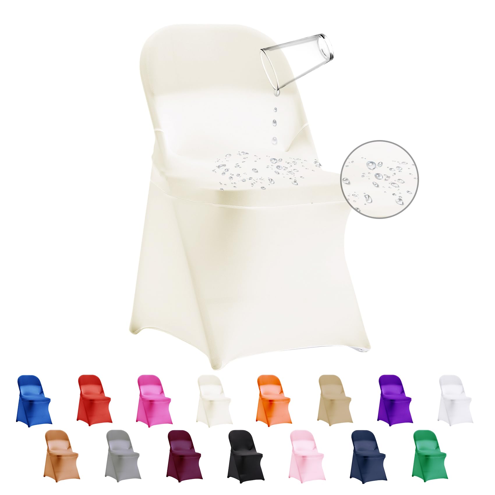 eccwai 36 PCS Waterproof Stretch Spandex Folding Chair Covers, Dining Room Chair Slipcovers Protector for Wedding, Banquet, Party, Holidays, Celebration and Decoration?Ivory?