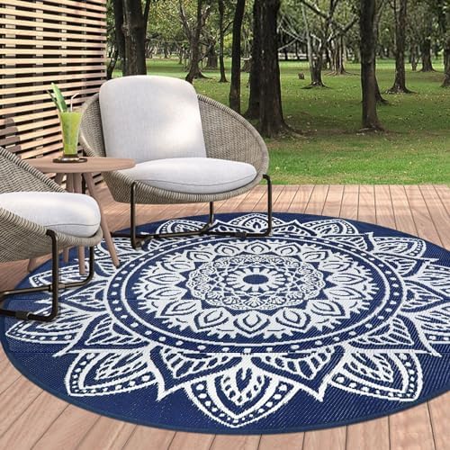 Amazon.com: Capslpad 5ft Round Outdoor Rug for Patio Waterproof Outdoor ...
