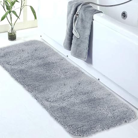Large Shaggy Grey Bathroom Rug (24"x60") - Non-Slip, Water Absorbent, Soft Floor Mat