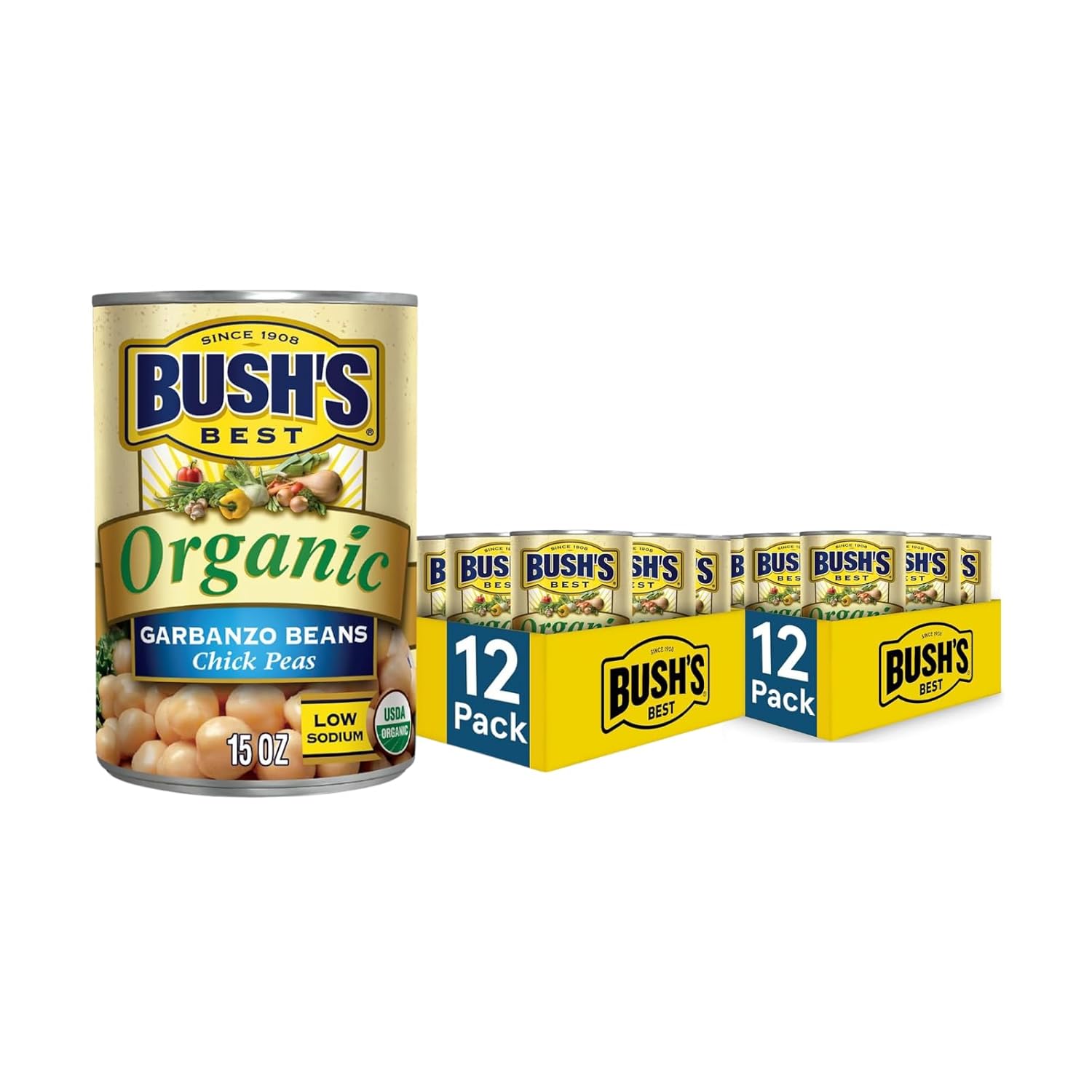 Bush's Best, Organic Garbanzos - Chick Peas, 15 Oz (Pack of 24)