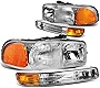 Auto Dynasty [Halogen Model] 4Pcs Factory Style Headlight Lamps and Bumper Lights Compatible with GMC Sierra Yukon 1500 2500 3500 GMT800 99-07, Driver and Passenger Side, Chrome Housing Amber Corner