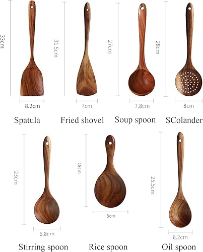 Miniatura 2 de Messon - Juego de utensilios de madera para cocina, cucharas de cocina de teca natural hechas a mano, espátula de madera para utensilios de cocina