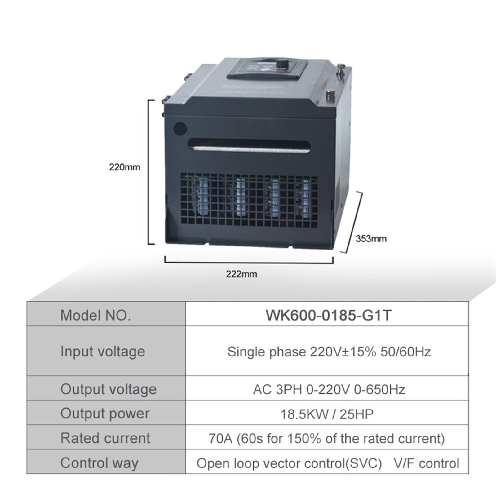 1 x falownik częstotliwości VFD 30 kW 40 KM 220 V jednofazowy do sterowania prędkością silnika PWM.(220V 18.5kW 25KM)