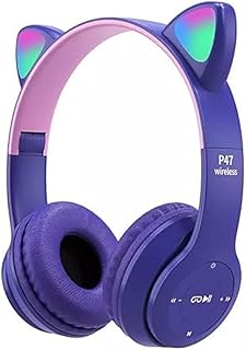 Wireless Gaming Headset p47 Cat Ear LED Light Up Stereo Bluetooth Headset, for Kids and Adults Multiple Colors (Mauve)