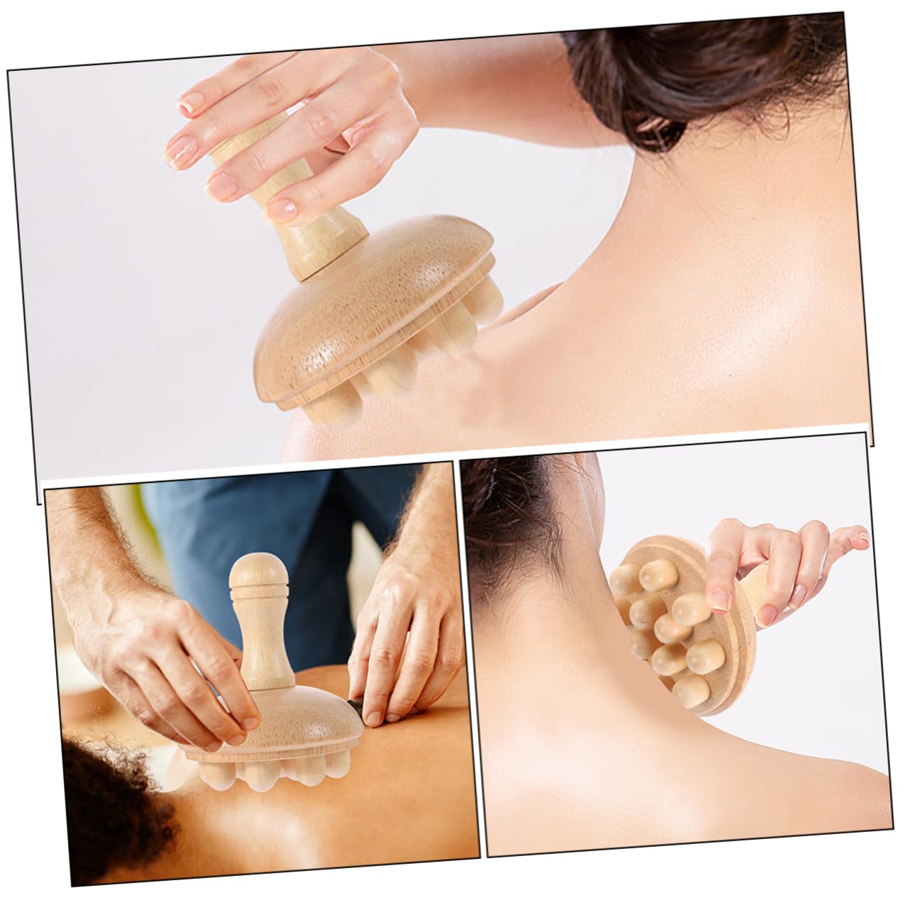 2 Stück Kopfhautmassagekamm aus Gummibaumholz, Rund, Beige