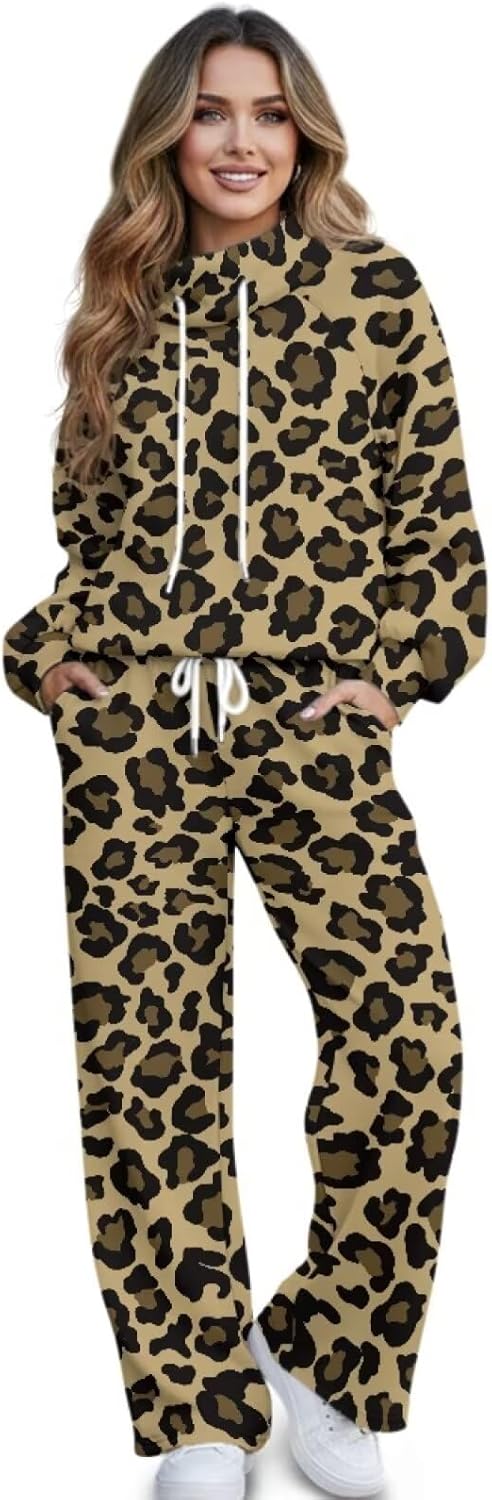 Women's 2 Piece Tracksuit Fall Outfits Comfy Long Sleeve Sweatshirt Wide Leg Sweatpants Lounge Set Jogger Outfits