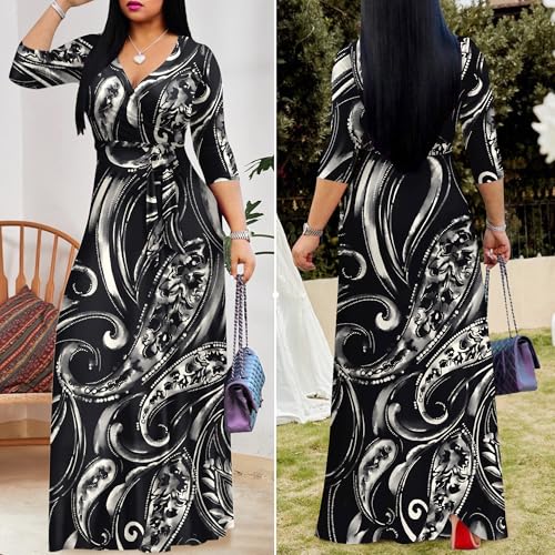 Image of FANDEE Plus Size Maxi Dress for Women Casual Summer Sundress V-Neck 3 /4 Sleeve